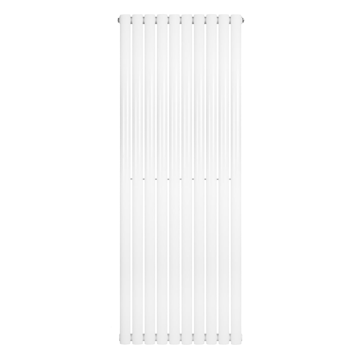 Oval enkelpelarradiator i vit färg, 1600 x 600 mm, med släta, cylindriska pelare som ger ett modernt och stilrent utseende