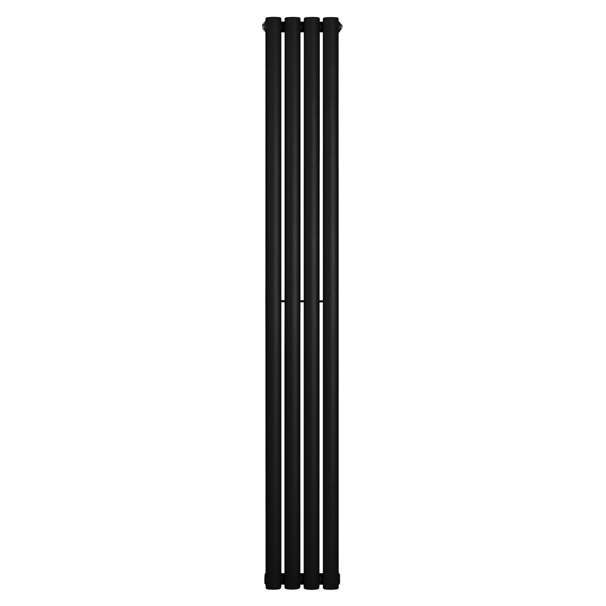 Oval svart enkelpelarradiator med slanka, vertikala sektioner, mått 1800 x 240 mm, perfekt för modern inredning