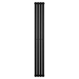 Oval svart enkelpelarradiator med slanka, vertikala sektioner, mått 1800 x 240 mm, perfekt för modern inredning