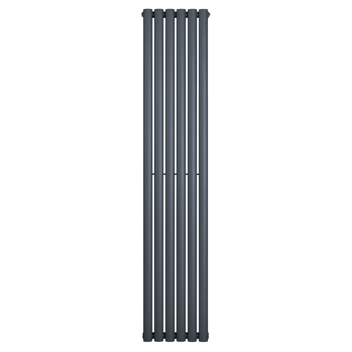 Oval enkelpelarradiator i antracitgrå, 1800 x 360 mm, med släta, vertikala lameller och modern, minimalistisk design