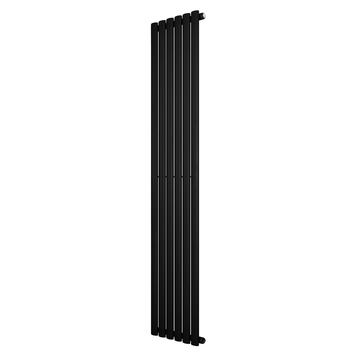 Oval enkelpelarradiator i svart, 1800 x 360 mm, med slanka, vertikala lameller och en modern, stilren design som passar alla rum