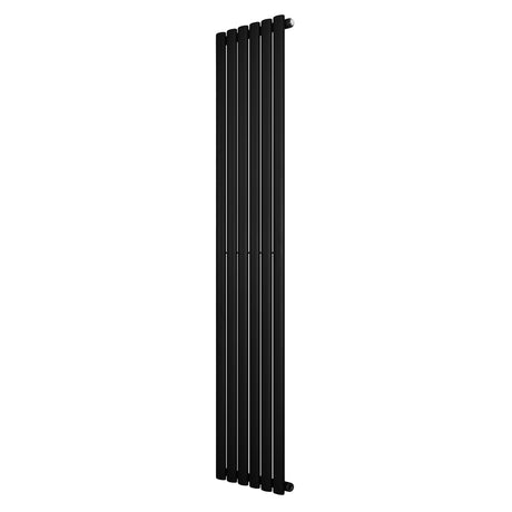 Oval enkelpelarradiator i svart, 1800 x 360 mm, med slanka, vertikala lameller och en modern, stilren design som passar alla rum