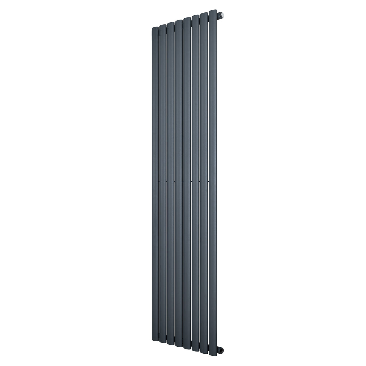 Oval enkelpelarradiator i antracitgrå, 1800 x 480 mm, med släta ytor och eleganta, avlånga pelare för modern inredning