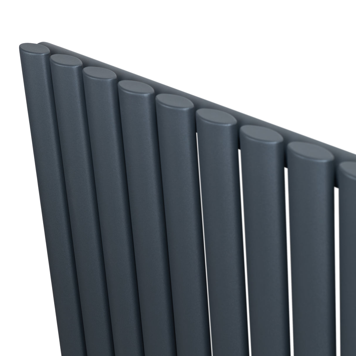 Oval enkelpelarradiator i antracitgrå, 1800 x 480 mm, med släta, runda pelare och en modern, stilren design som passar i alla rum