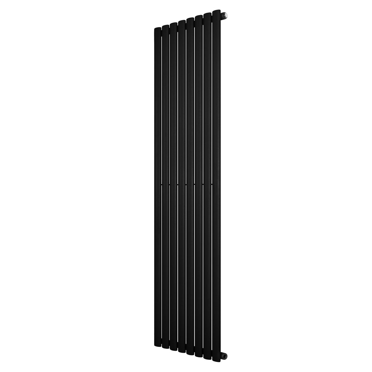 Svart oval enkelpelarradiator i metall, 1800 x 480 mm, med släta ytor och moderna linjer för stilren värme i hemmet