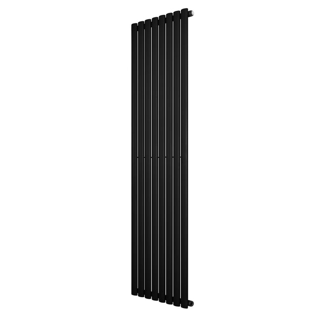 Svart oval enkelpelarradiator i metall, 1800 x 480 mm, med släta ytor och moderna linjer för stilren värme i hemmet