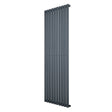 Oval enkelpelarradiator i antracitgrå, 1800 x 600 mm, med slanka, vertikala ribbor och en modern, stilren design