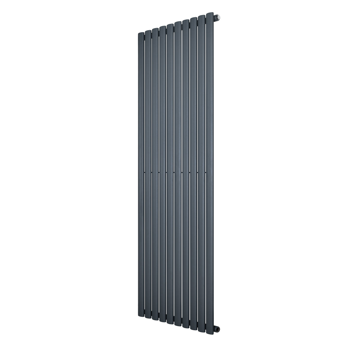 Oval enkelpelarradiator i antracitgrå, 1800 x 600 mm, med slanka, vertikala ribbor och en modern, stilren design