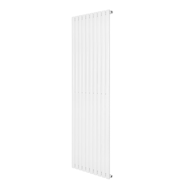 Oval enkelpelarradiator i vit färg, 1800 x 600 mm, med släta, vertikala ribbor och en modern, minimalistisk design