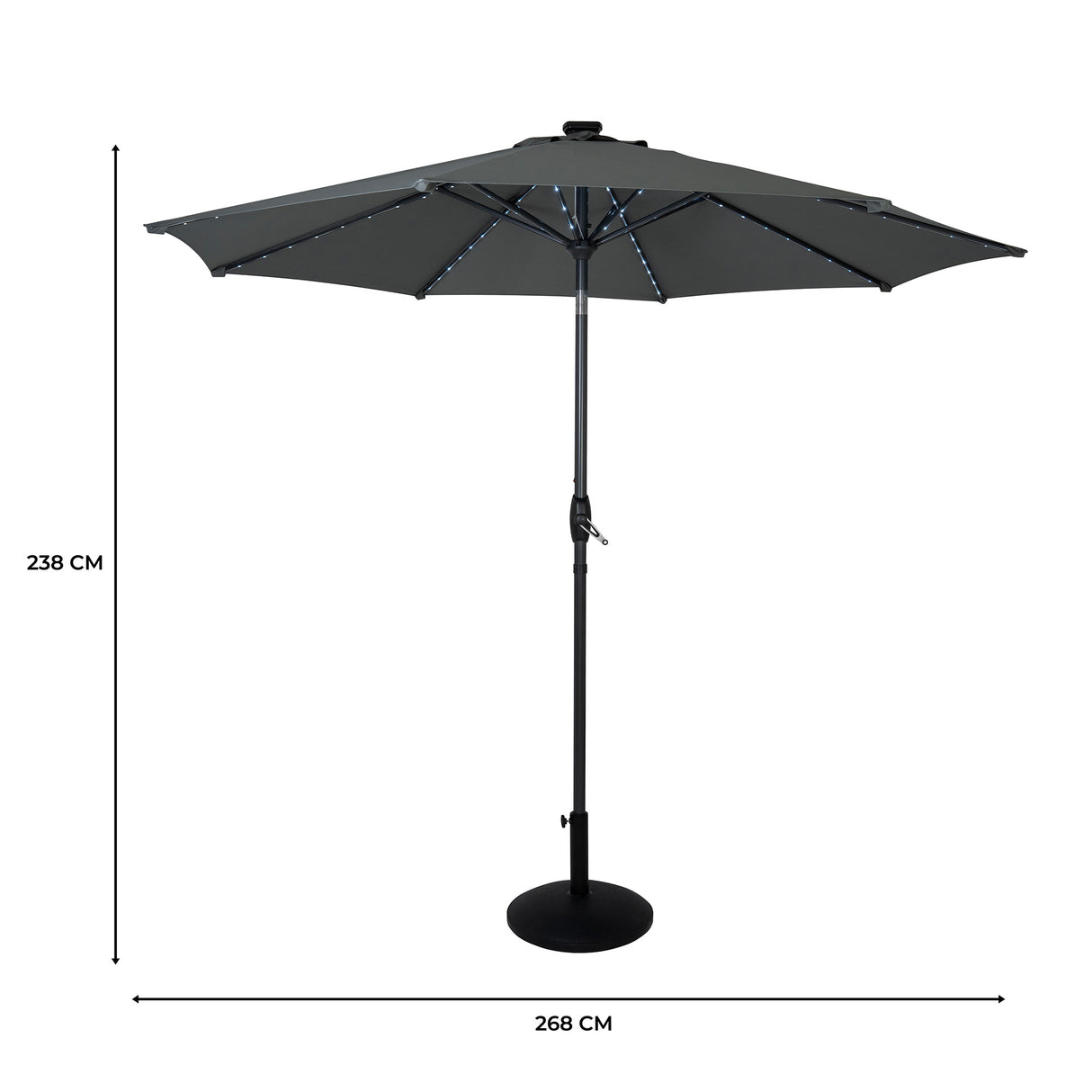 Lutbart LED-Parasoll 2,7 m med Fot – Grå