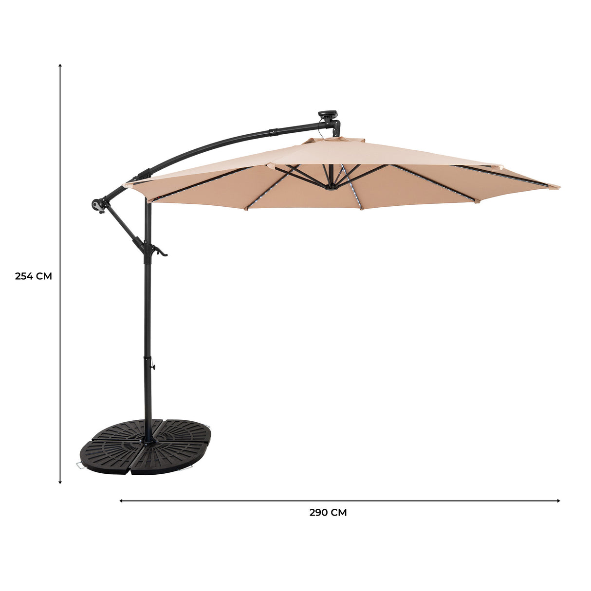 LED Hängparasoll 3 m med Solfjädersfot – Beige