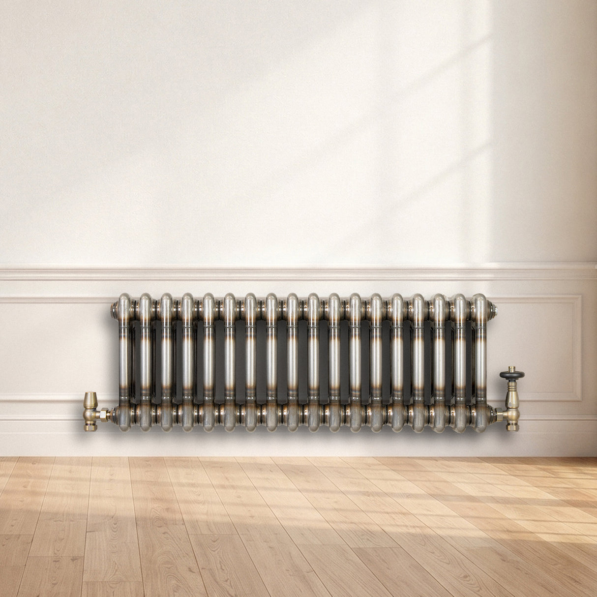 Traditionell 2-kolumnsradiator med ventiler – 300 x 830 mm – Råmetall