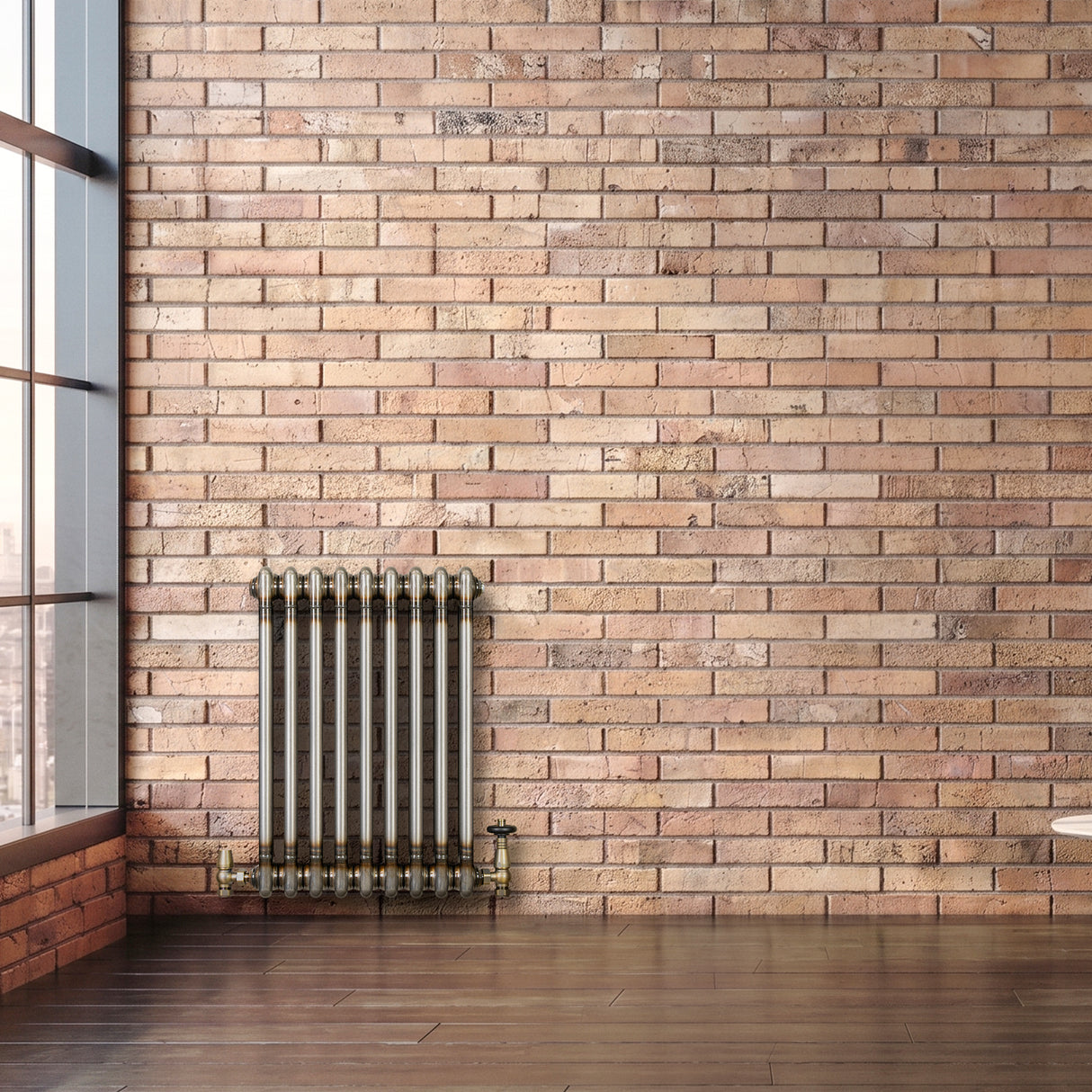 Traditionell 2-kolumnsradiator med ventiler – 600 x 425 mm – Råmetall
