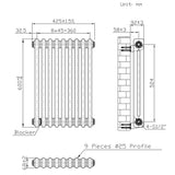 Traditionell 2-kolumnsradiator med ventiler – 600 x 425 mm – Råmetall