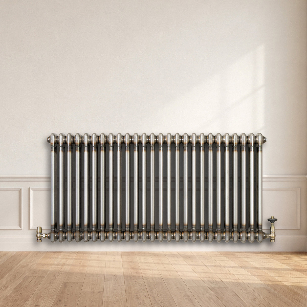 Traditionell 2-kolumnsradiator med ventiler – 600 x 1190 mm – Råmetall