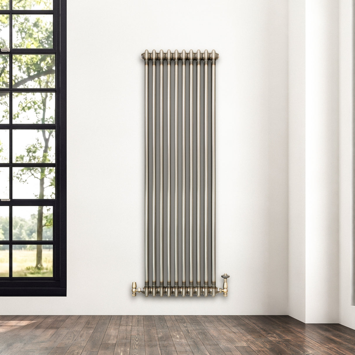 Traditionell 2-kolumnsradiator med ventiler – 1500 x 470 mm – Råmetall