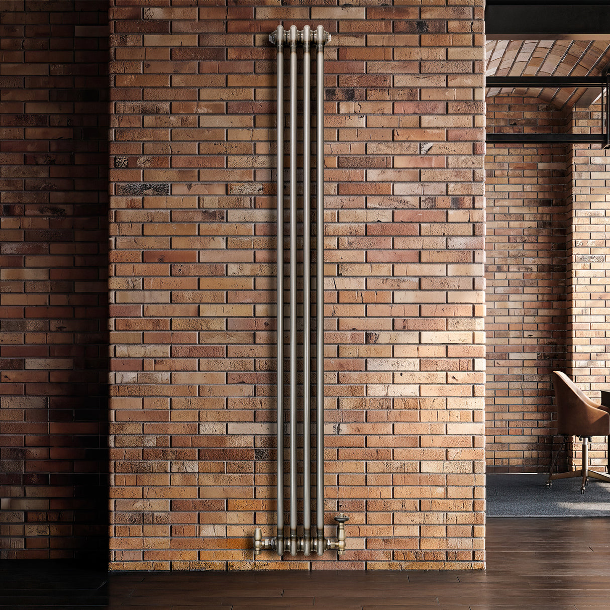 Traditionell 2-kolumnsradiator med ventiler – 1800 x 200 mm – Råmetall
