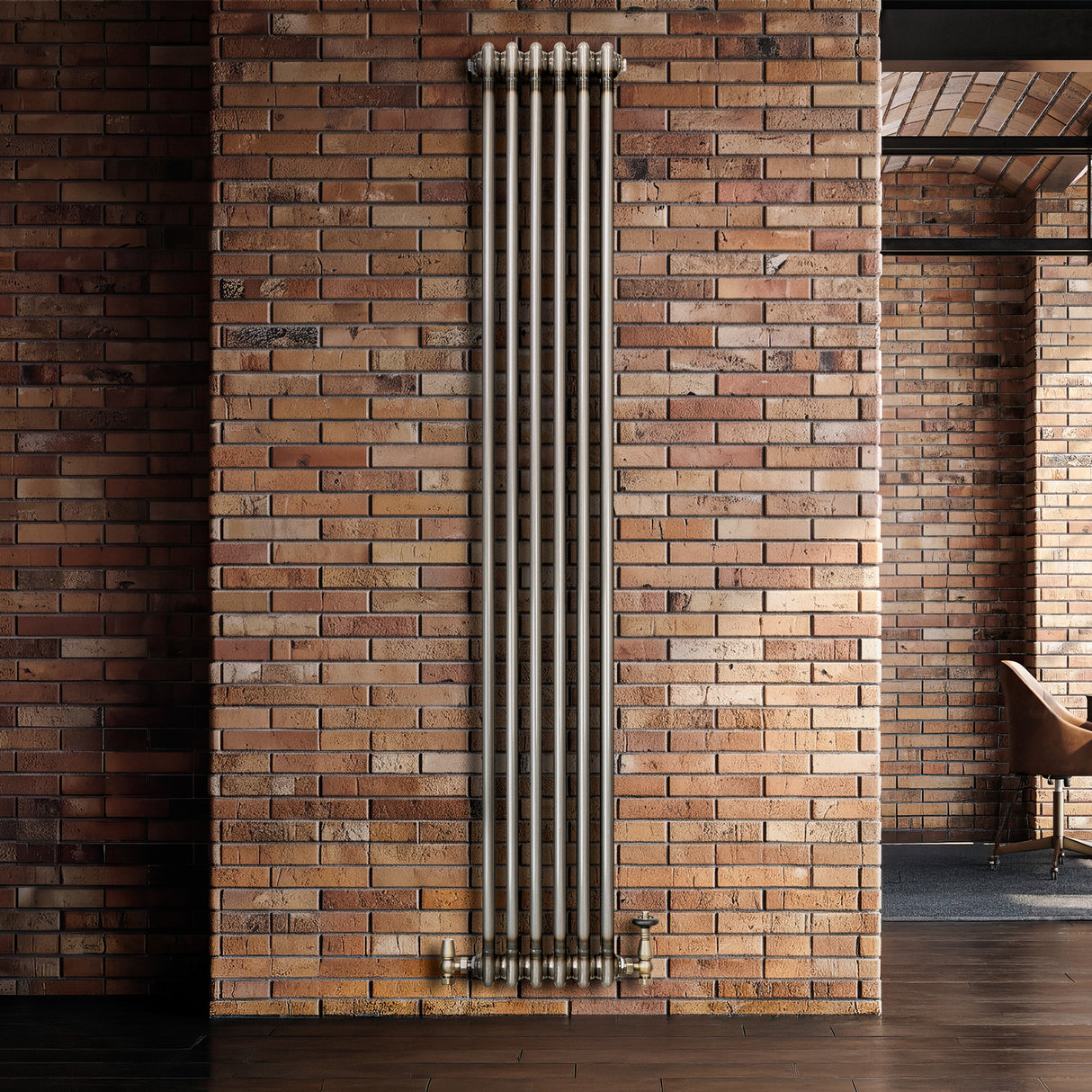 Traditionell 2-kolumnsradiator med ventiler – 1800 x 290 mm – Råmetall