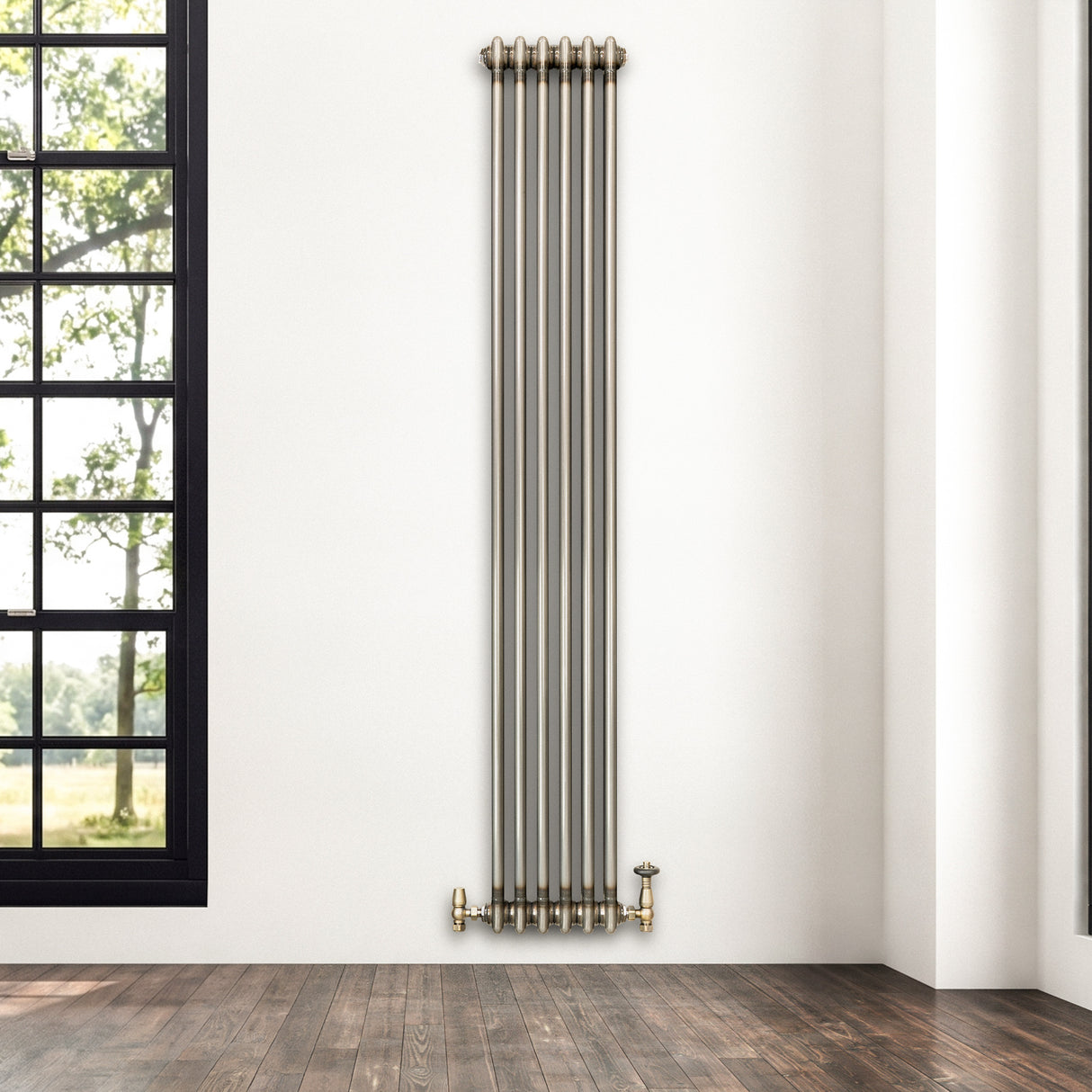 Traditionell 2-kolumnsradiator med ventiler – 1800 x 290 mm – Råmetall
