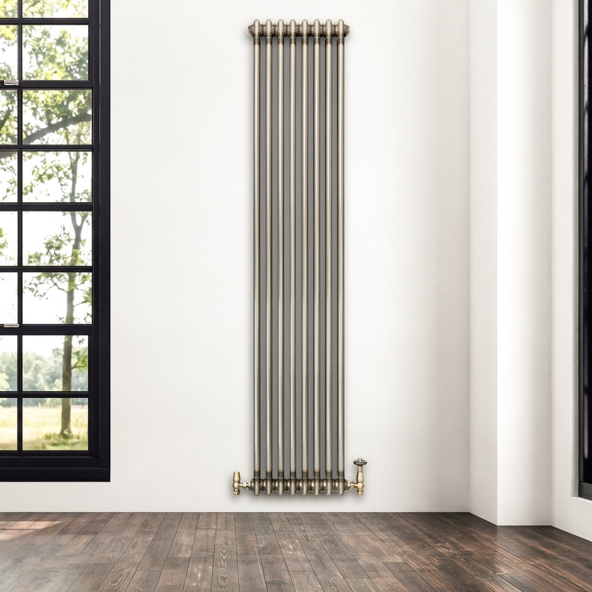 Traditionell 2-kolumnsradiator med ventiler – 1800 x 380 mm – Råmetall