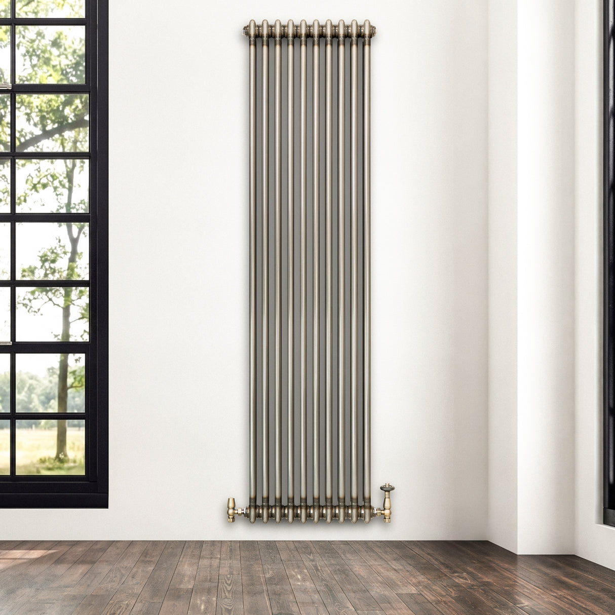 Traditionell 2-kolumnsradiator med ventiler – 1800 x 470 mm – Råmetall