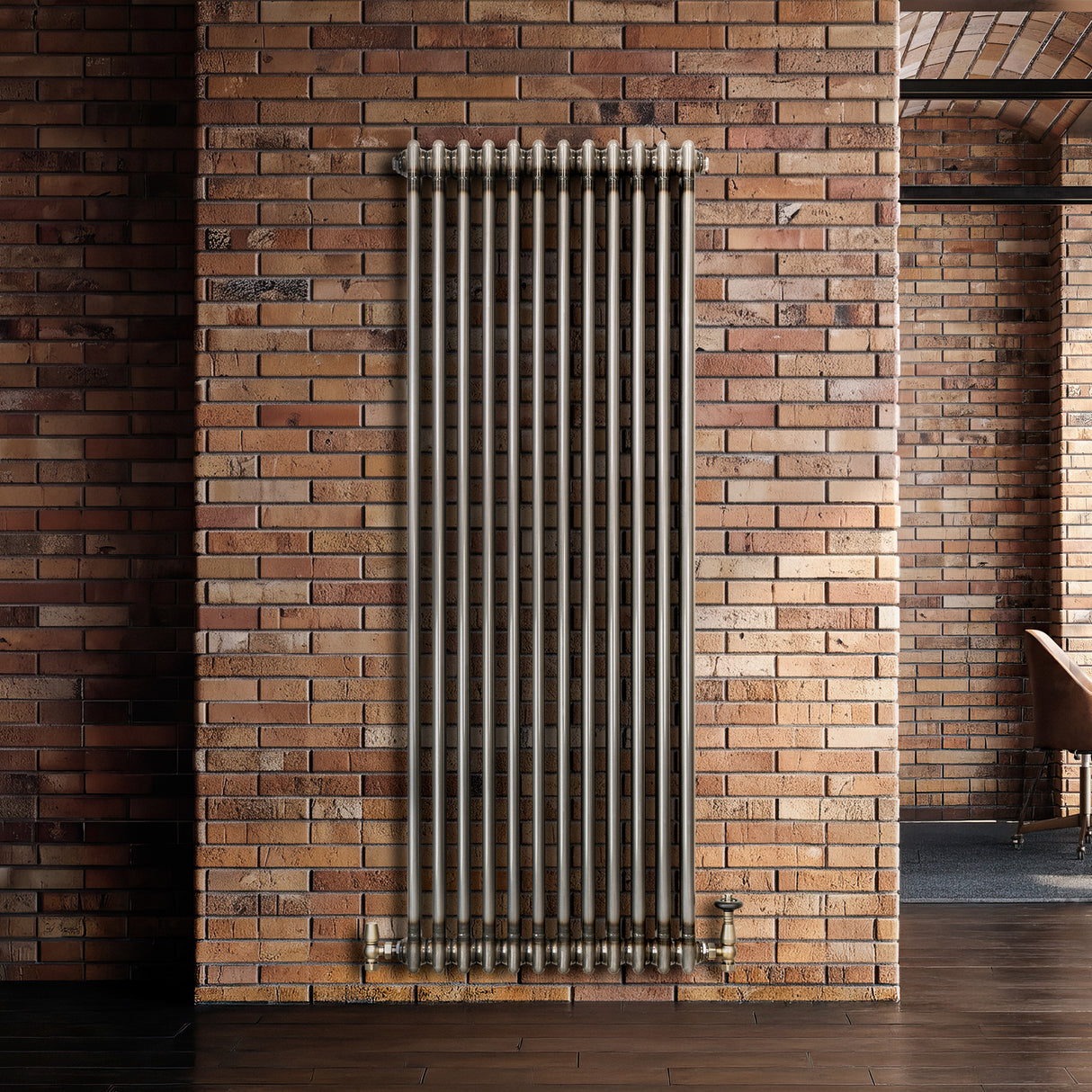 Traditionell 2-kolumnsradiator med ventiler – 1800 x 560 mm – Råmetall
