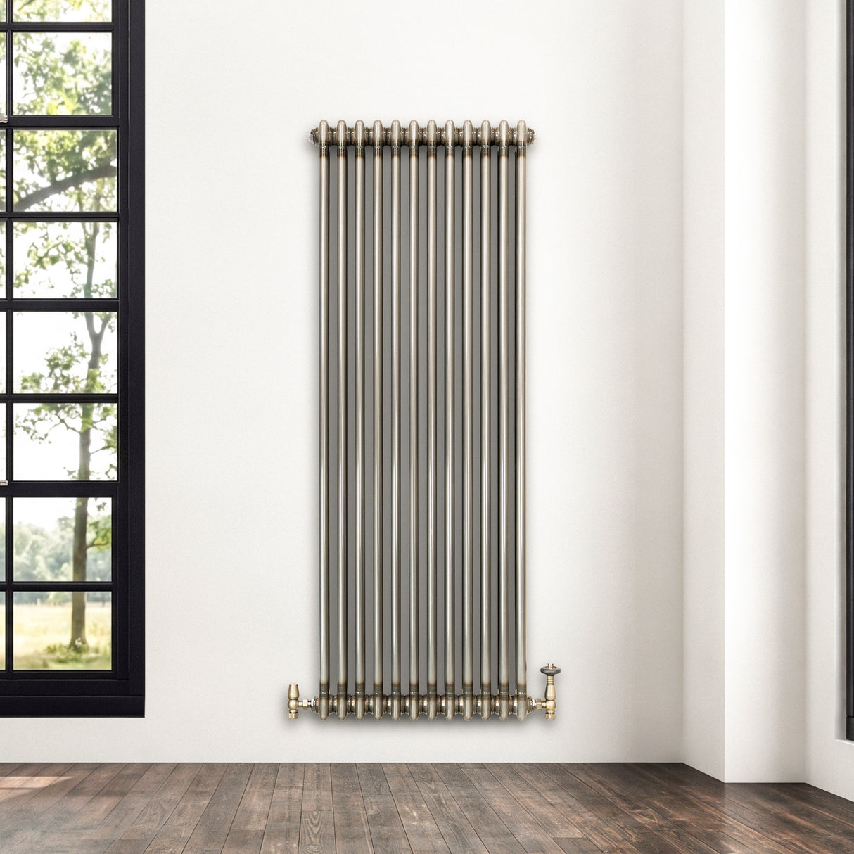 Traditionell 2-kolumnsradiator med ventiler – 1800 x 560 mm – Råmetall