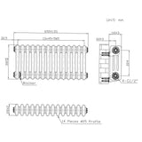 Traditionell 3-kolumnsradiator med ventiler – 300 x 650 mm – Råmetall