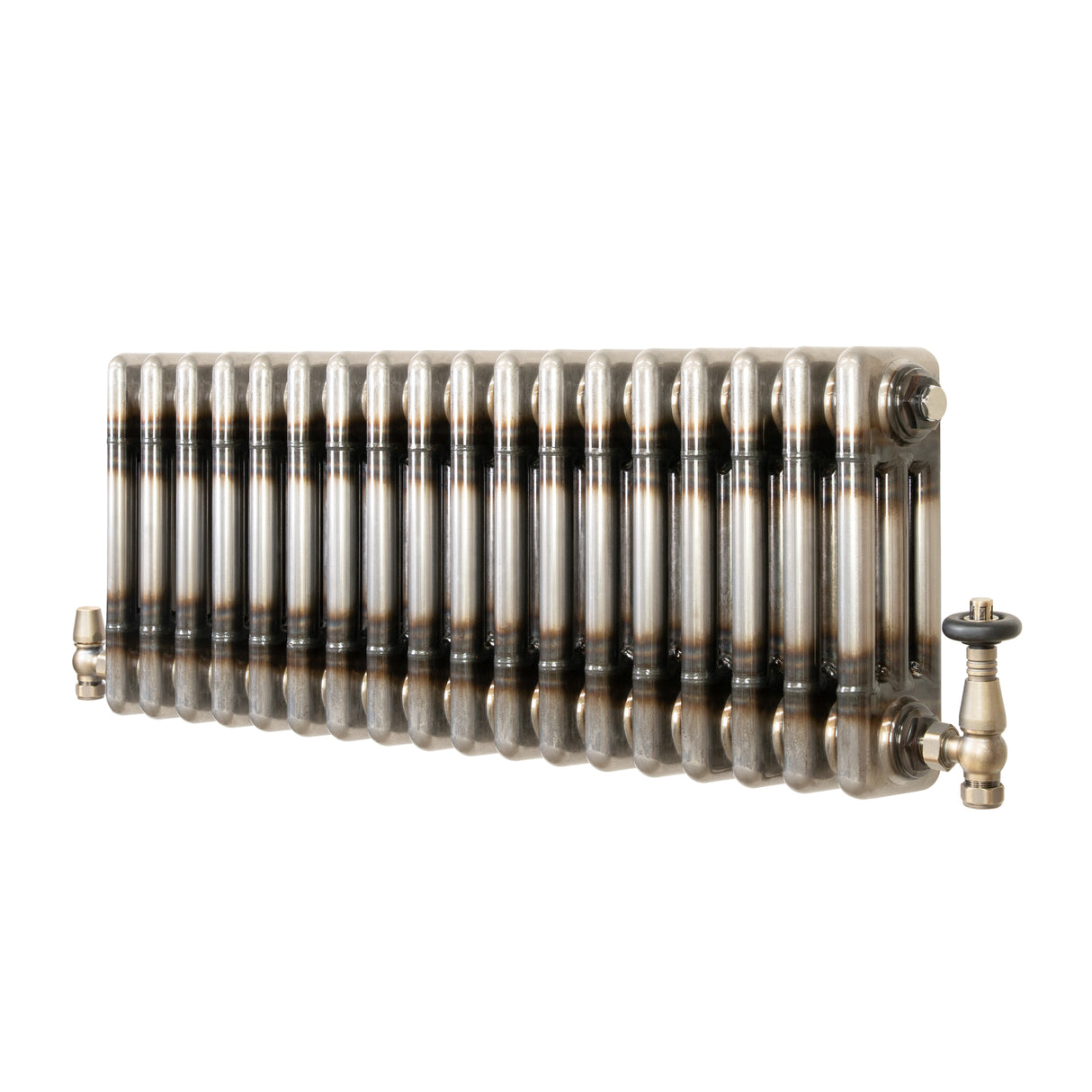 Traditionell 3-kolumnsradiator med ventiler – 300 x 830 mm – Råmetall