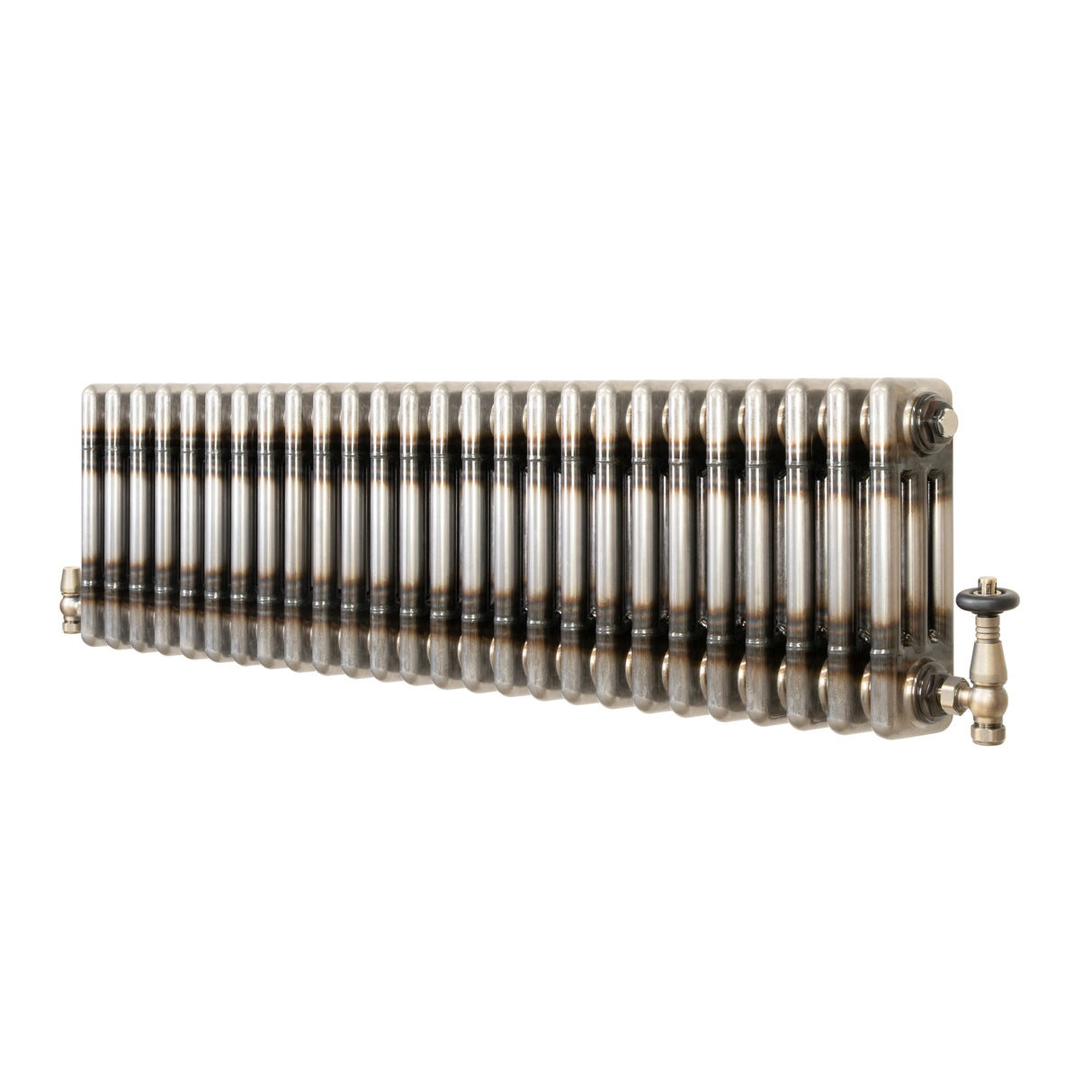 Traditionell 3-kolumnsradiator med ventiler – 300 x 1190 mm – Råmetall
