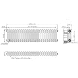 Traditionell 3-kolumnsradiator med ventiler – 300 x 1190 mm – Råmetall