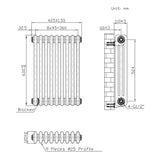 Traditionell 3-kolumnsradiator med ventiler – 600 x 425 mm – Råmetall