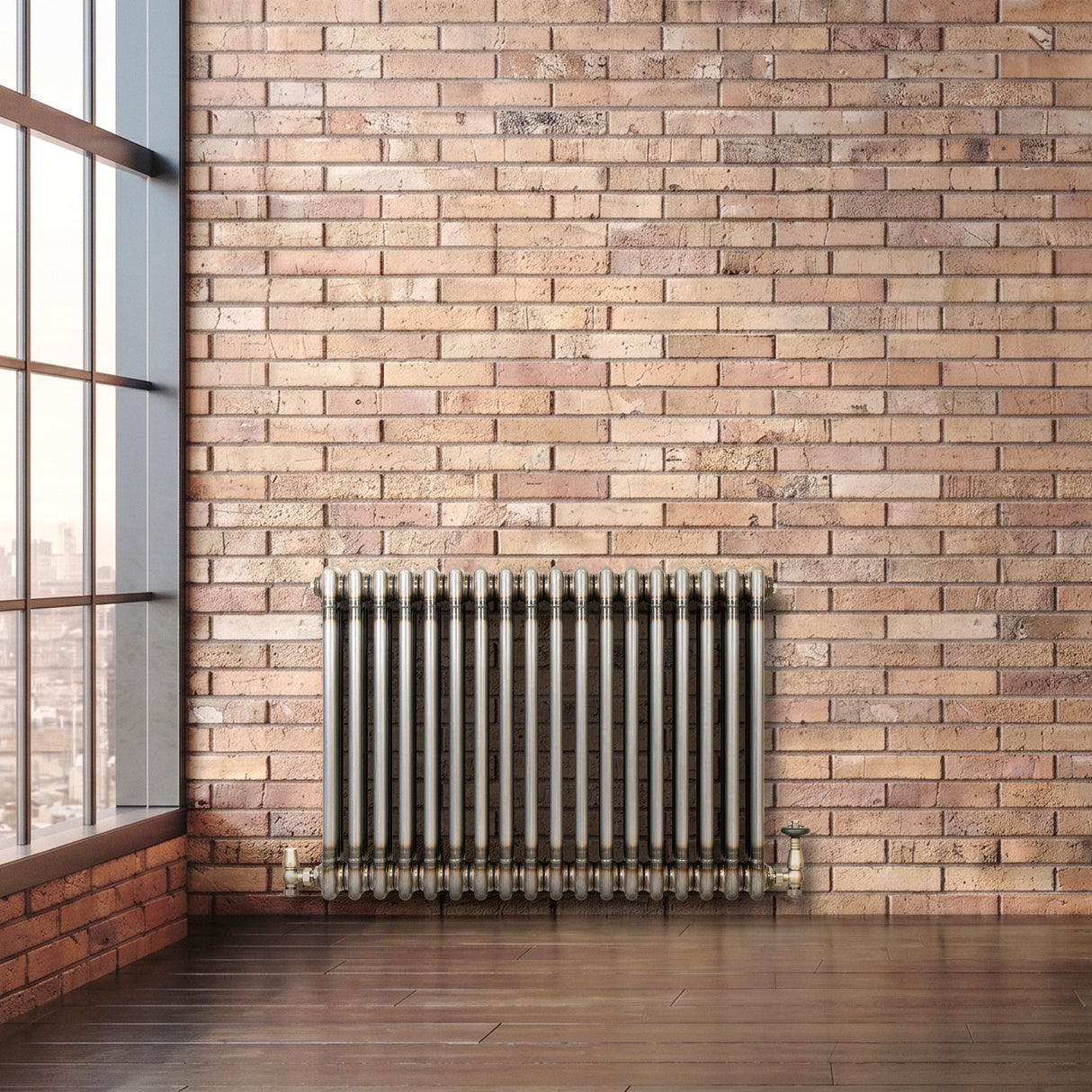 Traditionell 3-kolumnsradiator med ventiler – 600 x 830 mm – Råmetall