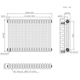 Traditionell 3-kolumnsradiator med ventiler – 600 x 830 mm – Råmetall