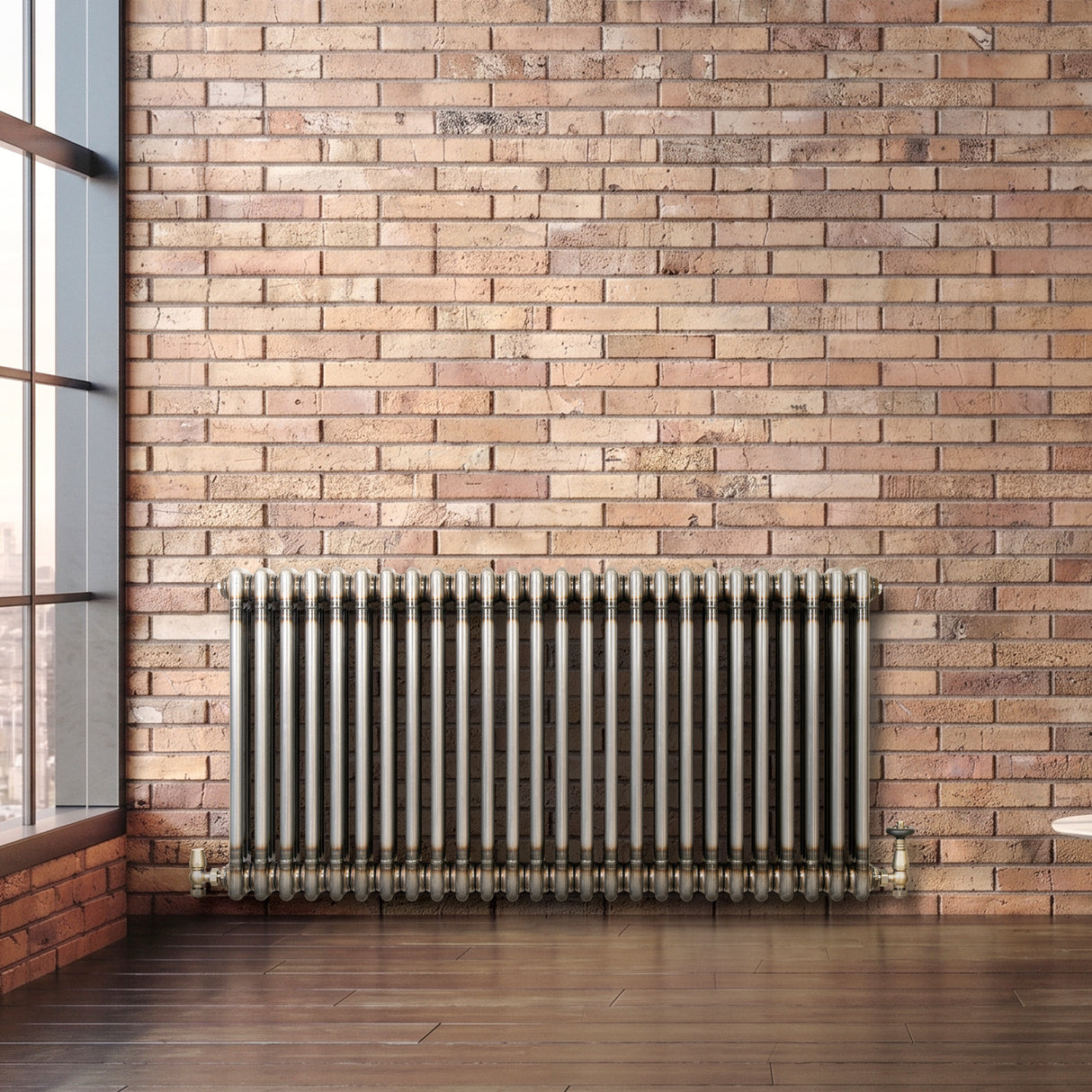 Traditionell 3-kolumnsradiator med ventiler – 600 x 1190 mm – Råmetall