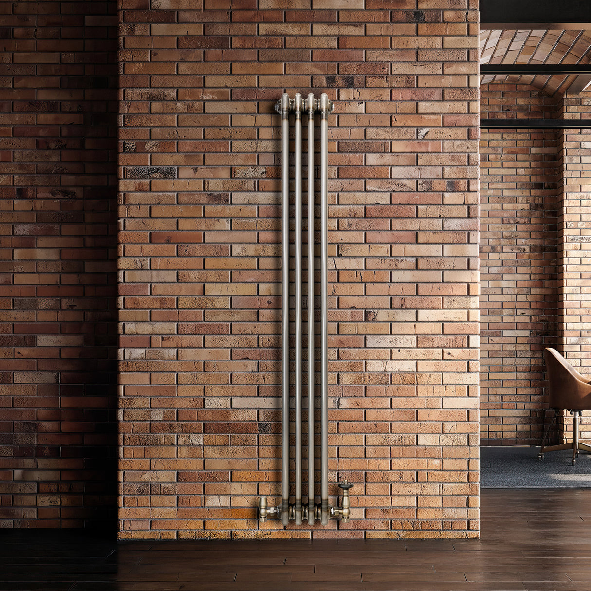 Traditionell 3-kolumnsradiator med ventiler – 1500 x 200 mm – Råmetall