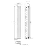 Traditionell 3-kolumnsradiator med ventiler – 1500 x 200 mm – Råmetall