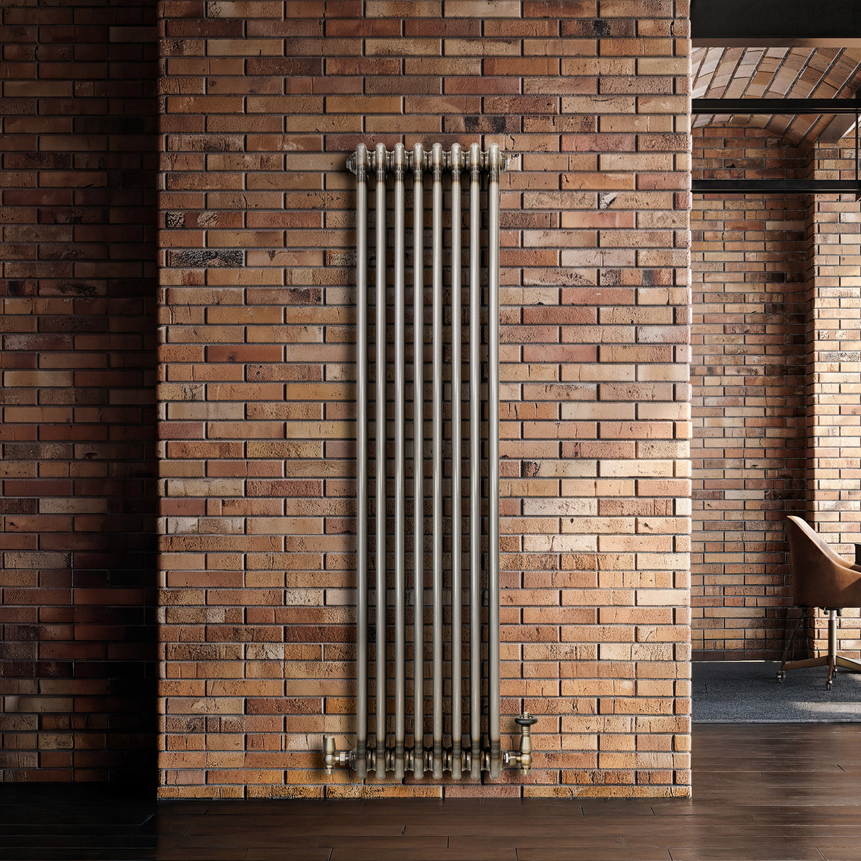 Traditionell 3-kolumnsradiator med ventiler – 1500 x 380 mm – Råmetall