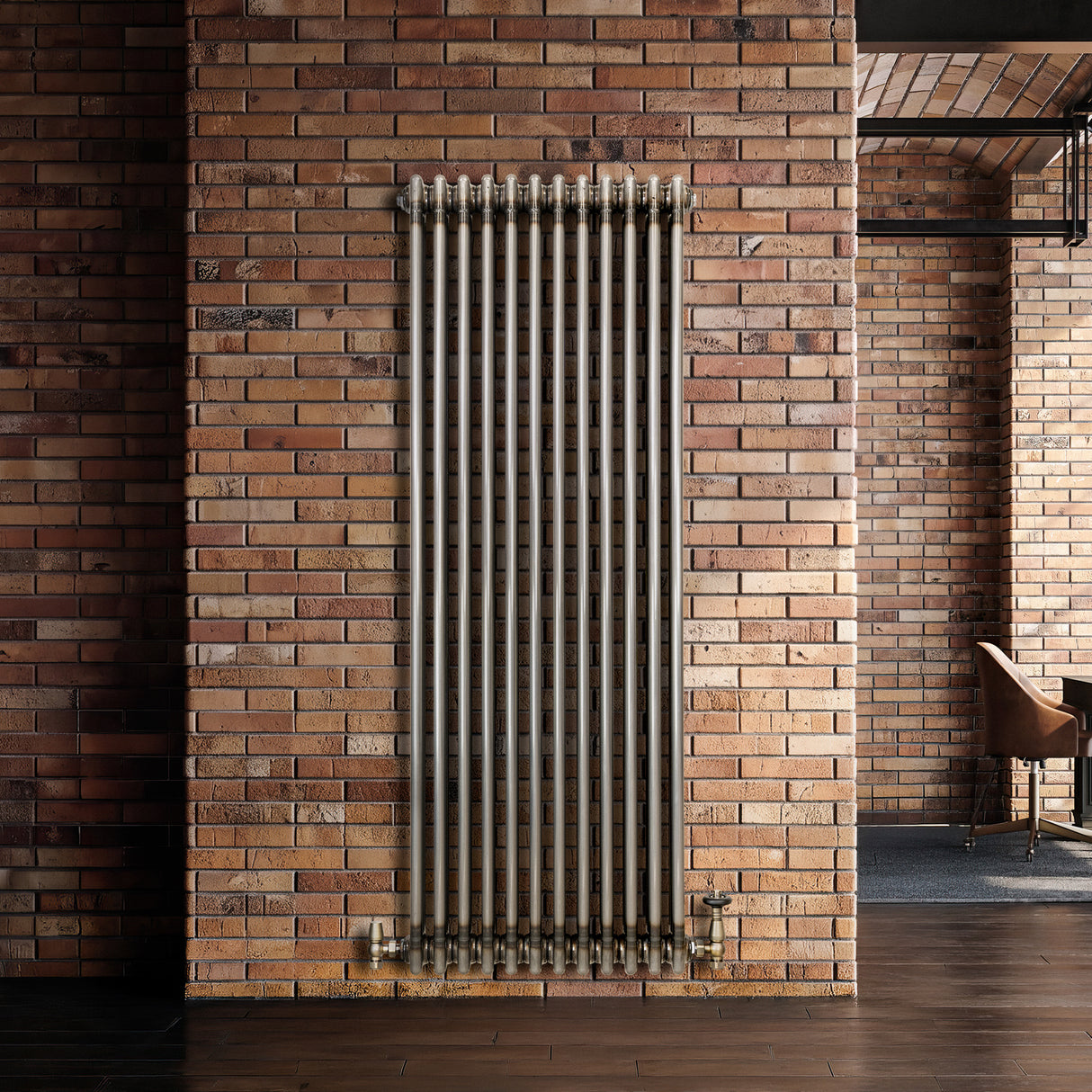 Traditionell 3-kolumnsradiator med ventiler – 1500 x 560 mm – Råmetall