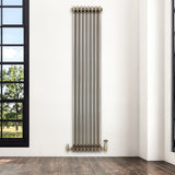 Traditionell 3-kolumnsradiator med ventiler – 1800 x 380 mm – Råmetall