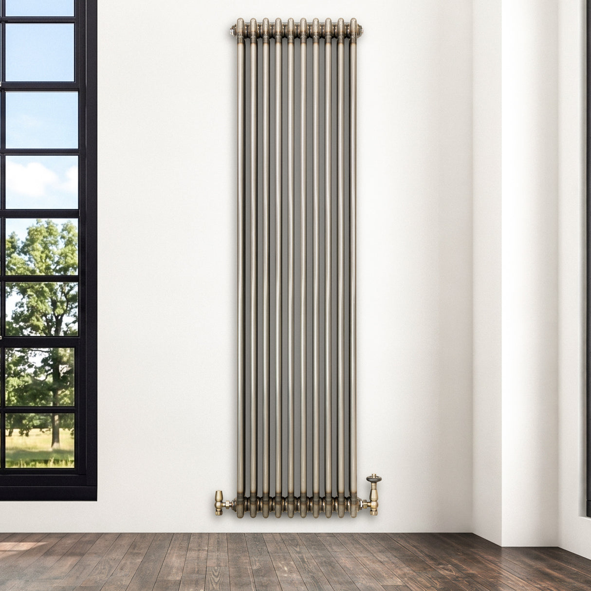 Traditionell 3-kolumnsradiator med ventiler – 1800 x 470 mm – Råmetall
