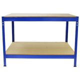 3 x 90cm Q-Rax Blå Metallhyllor & Arbetsbänk