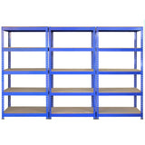 5 x Q-Rax blåa metallhyllor 90 x 50 x 180cm