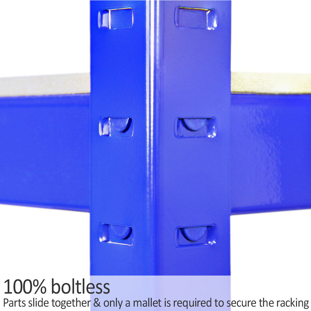 Monster Racking T-Rax metallförvaringshyllor, blå, 90 cm B, 45 cm D, set om 5