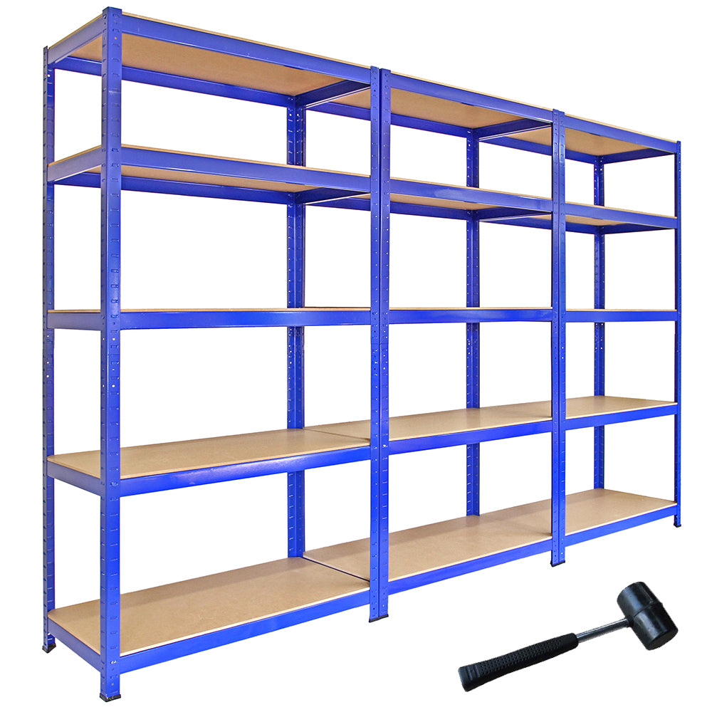 3 x Monster Racking T-Rax Metallförvaringshyllor, Blå, 90 cm B, 45 cm D