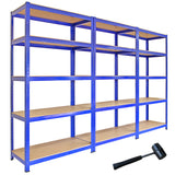 3 x Monster Racking T-Rax Metallförvaringshyllor, Blå, 90 cm B, 45 cm D