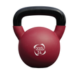 Röd neoprenklädd kettlebell på 24 kg med svart handtag och vit logotyp, perfekt för styrketräning och fitnessövningar