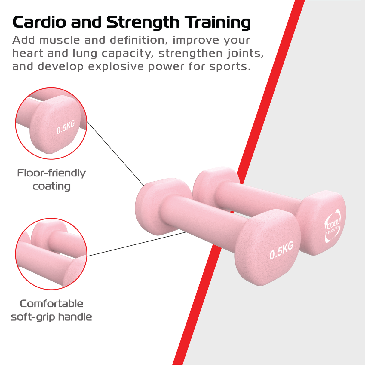 Neoprenbelagda hantlar rosa 2 x 0,5 kg