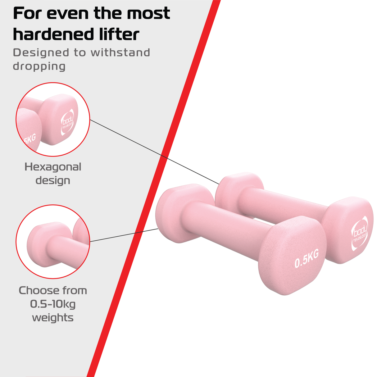 Neoprenbelagda hantlar rosa 2 x 0,5 kg