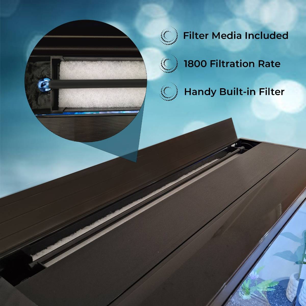 Akvarium med Svart Skåp & Svart Sand